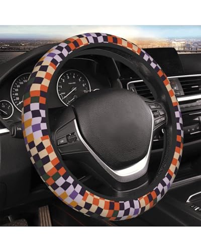 Steering Wheel Cover Accessories Neoprene Cover Non-Slip Breathable Easy to Install Suitable for Women Men Girls for Car SUV Van Truck Universal 14.5-15.5 Inch Checkerboard - color: Checkerboard, size: 14.5-15.5 inch