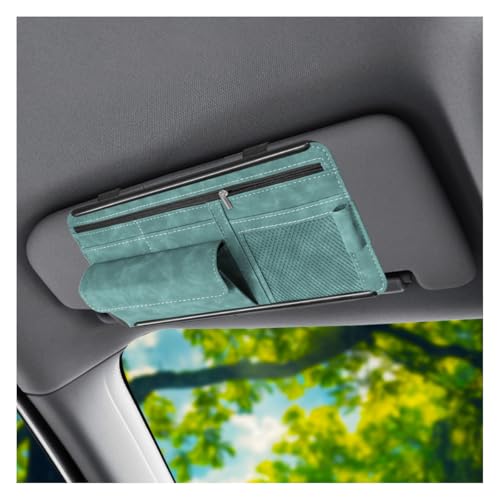 Car Sun Visor Organizer, Leather Multi-Pocket Glasses Card Holder with Zipper, Waterproof Scratch-Resistant Sunshade Storage Bag, Universal Auto Interior Accessory for Car/Truck/SUV (Blue) - color: Blue