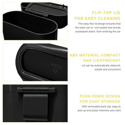 Car Trash Can Bin with Lid, Mini Portable Auto Garbage Can with 15Pcs Trash Bags, Waterproof Leakproof Small Garbage Organizer, Car Dustbin for Vehicle, Home, Office (Black) - color: Black