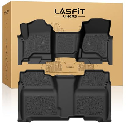 LASFIT Floor Mats 2014-2018 for Chevy Silverado/GMC Sierra 1500, 2015-2019 2500HD 3500HD, Crew Cab Only/Bench Seat, All Weather TPE Custom Fit Car Floor Liners, with Carpet Floor Only - size: Crew Cab/Bench Seat 2014-2018