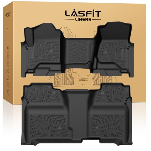 LASFIT Floor Mats 2014-2018 for Chevy Silverado/GMC Sierra 1500, 2015-2019 2500HD 3500HD, Crew Cab Only/Bench Seat, All Weather TPE Custom Fit Car Floor Liners, with Carpet Floor Only - size: Crew Cab/Bench Seat 2014-2018