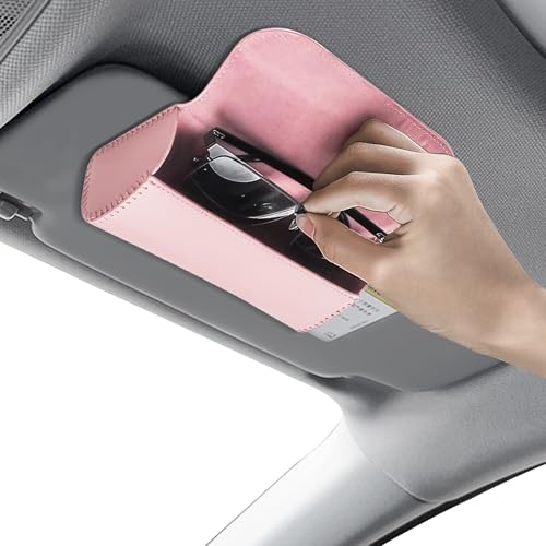 Sunglasses Holder for Car Sun Visor, Leather Auto Eyeglasses Storage Case with Hidden Magnetic Closure, Universal Protective Glasses Organizer Box, Visor Accessories for Woman Man (Pink) - color: Pink