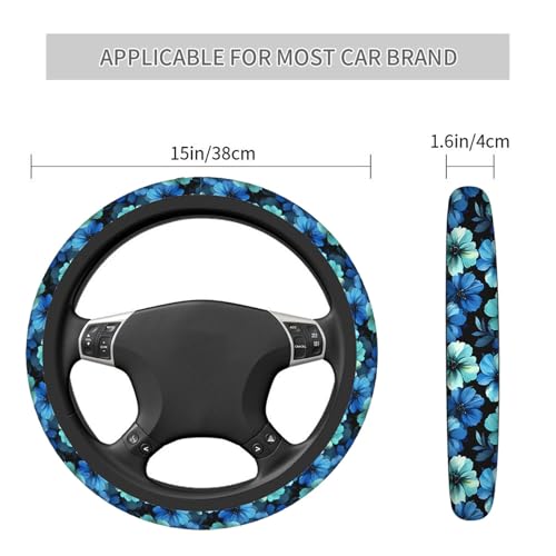 Swono Flowers Blue Car Steering Wheel Cover,Beautiful Blue Flowers On A Black Safe Driving Anti-Slip Steering Wheel Covers Steering Wheel Protection Case No Smell Universal 15 Inch - color: multi-066