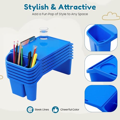6 Pack Kids Lap Tray with Storage Slots, Stackable Portable Kids Lap Desk, 20" L X 10" W X 7" H Plastic Table Kids Activity Tray for Writing Eating Drawing Reading (Blue) - color: Blue