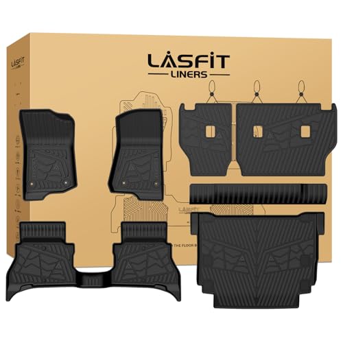 LASFIT Floor Mats for Jeep Wrangler Unlimited 4XE 2021-2025 4 Door Without Subwoofer, Plug-in Hybrid EV-Gas (PHEV), All Weather Car Mats Floor Liners Cargo Liner Seatback Cargo Mat Black - style: Wrangler 4XE Set 21-25