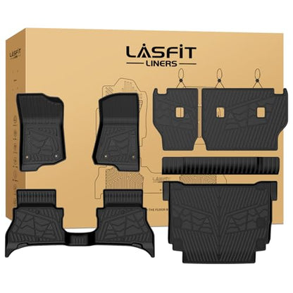 LASFIT Floor Mats for Jeep Wrangler Unlimited 4XE 2021-2025 4 Door Without Subwoofer, Plug-in Hybrid EV-Gas (PHEV), All Weather Car Mats Floor Liners Cargo Liner Seatback Cargo Mat Black - style: Wrangler 4XE Set 21-25