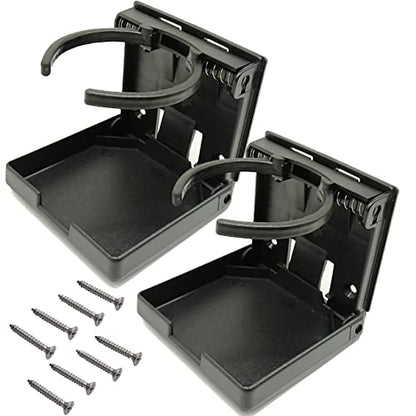 TIHOOD 2PCS Adjustable Folding Drink Holder with Screws/Adjustable Cup Holder for Marine/Boat/Caravan/Car (Black) - color: Black