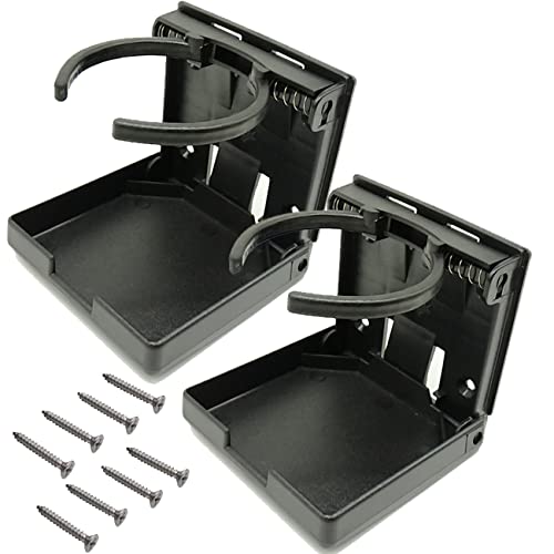 TIHOOD 2PCS Adjustable Folding Drink Holder with Screws/Adjustable Cup Holder for Marine/Boat/Caravan/Car (Black) - color: Black