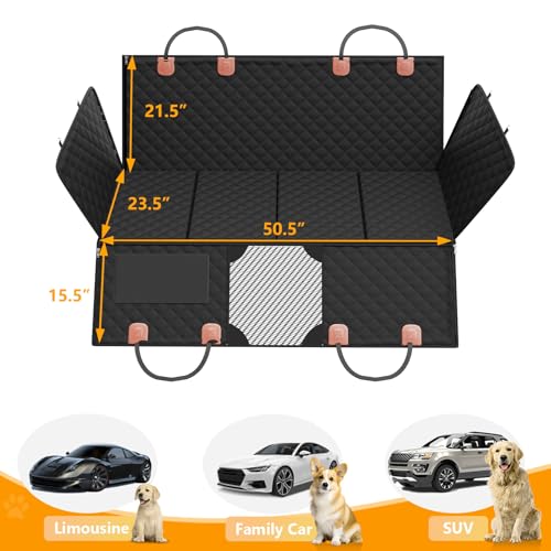 PETICON Back Seat Extender for Dogs, Hard Bottom Dog Car Seat Cover - Supports 400lbs, Rear Seat Pet Cover with Mesh Window, Waterproof Dog Hammock for Car SUV - color: black