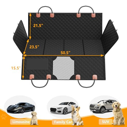 PETICON Back Seat Extender for Dogs, Hard Bottom Dog Car Seat Cover - Supports 400lbs, Rear Seat Pet Cover with Mesh Window, Waterproof Dog Hammock for Car SUV - color: black