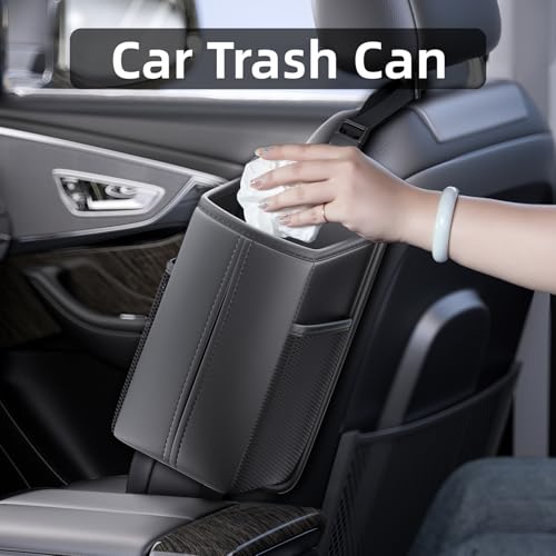 Car Tissue Holder for Front Seat, Headrest Organizer with 2 Side Mesh Pockets for Phones & Cards, L-Square Tissue Box Cover Holds 150 Tissues, Durable PU Leather