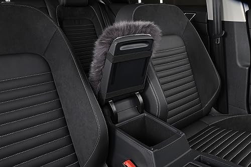Genuine Sheepskin Center Console Cover Pad Genuine Furry Fluffy Wool Fur Car Armrest Cover Protector Universal Fit for SUV/Truck/Car - color: Long Wool-Dark Gray