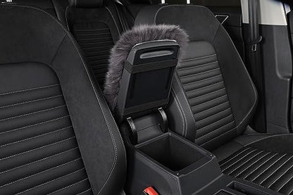 Genuine Sheepskin Center Console Cover Pad Genuine Furry Fluffy Wool Fur Car Armrest Cover Protector Universal Fit for SUV/Truck/Car - color: Long Wool-Dark Gray