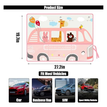 Car Window Shade for Baby, Blackout Car Window Curtain with Storage Pockets & 7 Suction Cups, Cartoon Pattern Cars Side Window Sun Shade Cover for Sun/Heat/UV Rays Protection (Pink-Giraffe) - color: Pink-Giraffe