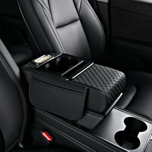 5 in 1 Car Center Console Cover, Memory Cotton Car Armrest Pad with 2 Storage Pockets, Cup Holder, Tissue Box Slot, Phone Holder, Universal Car Interior Organizer (Black, Wide(13.8 * 7.1 * 3.2inch)) - color: Black, size: Wide(13.8*7.1*3.2inch)