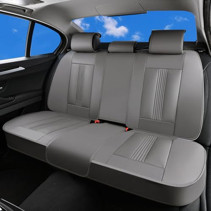 Huidasource Gray Back Seat Covers, Nappa Leather Rear Seat Covers with Ventilation Holes, Velcro Adjustable, Compatible with Seat Belts, Child Safety Seats, for Most Cars SUV Trucks, Gray - color: R# Gray, size: Back Seat Cover