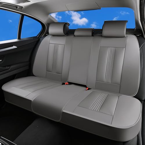 Huidasource Gray Back Seat Covers, Nappa Leather Rear Seat Covers with Ventilation Holes, Velcro Adjustable, Compatible with Seat Belts, Child Safety Seats, for Most Cars SUV Trucks, Gray - color: R# Gray, size: Back Seat Cover