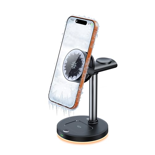 Qi2.2 Certified 25W Semiconductor Cooler Wireless Charger, 3 in 1 Charging Station with ice Block Silent Cooling Fan, Compatible with iPhone 17/16/15/14/13/12, Apple Watch, AirPods (Black) - color: black