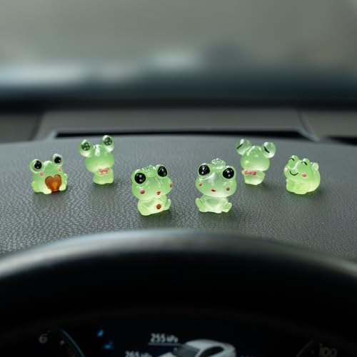 Rislobx Luminous Frog Car Dashboard Decor, 6PCS Fun Frog Car Dash Decorations Rear View Mirror Ornament Interior Accessories - color: Luminous Frog