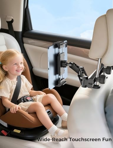 PLDHPRO Car Headrest Tablet Holder for Backseat, 3 in 1 Adjustable Aluminum Alloy Arm Tablet Mount for Back Seat, Road Trip Essentials for Kids for iPad, Galaxy, Fire HD, 5.1''-15.6'' Devices - size: tri-fold