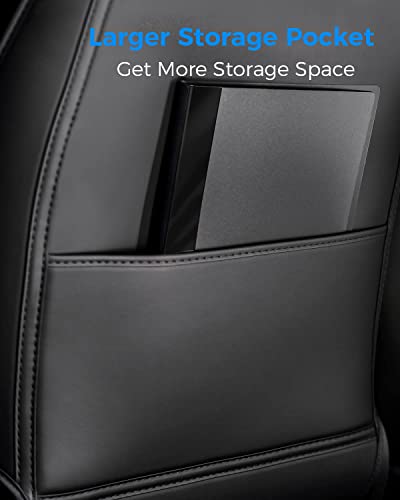Car Seat Protectors Designed for Tesla Model Y/3 Accessories (Includes 2025 Model Y Juniper & Model 3 Highland), Wear Resistant Leather Kick Mats with More Space Pocket, Set of 2
