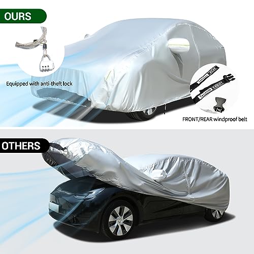 Tecoom Fit for Tesla Model Y Car Cover Waterproof All Weather, Model Y Cover Fit for 2020-2023 Tesla Model Y with Ventilated Mesh, Charge Port Opening, Fleece Lining, Trunk Opening, Zipper Door - size: Tesla: Model Y