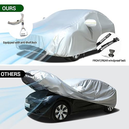 Tecoom Fit for Tesla Model Y Car Cover Waterproof All Weather, Model Y Cover Fit for 2020-2023 Tesla Model Y with Ventilated Mesh, Charge Port Opening, Fleece Lining, Trunk Opening, Zipper Door - size: Tesla: Model Y