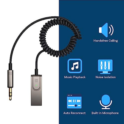 MMOBIEL Bluetooth AUX Adapter USB – 3.5mm AUX BT Car Adapter - USB Bluetooth to 3.5mm Jack with Microphone Wireless Receiver for Music and Handsfree Calling