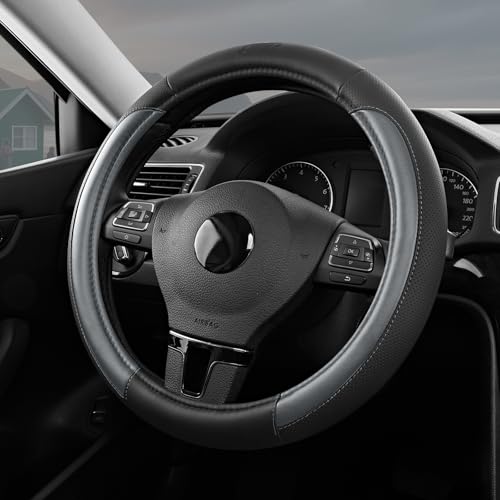 Skechers Steering Wheel Cover Memory Foam,Luxury Leather Steering Wheel Covers,Universal Anti-Slip Fit 14" 1/2-15" Car Wheel Cover for Stylish Car Decor Gifts Fit Suvs,Vans,Sedans,Car,Trucks,Grey - color: Gray