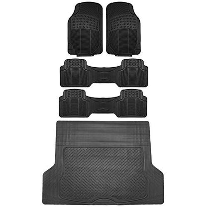 FH Group Climaproof™ Trimmable Non-Slip Vinyl Floor Mats 3 Row Set - Universal Fit for Cars Trucks and SUVs (Black) F11306 + F16400 - color: Black, style: 3 Row Set + Cargo