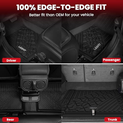LASFIT Floor Mats & Trunk Mat for Jeep Wrangler Unlimited 4XE 2021-2025 4 Door, Plug-in Hybrid EV-Gas (PHEV), All Weather TPE Custom Fit Floor Liners Cargo Mat Black - style: Wrangler 4XE 21-25