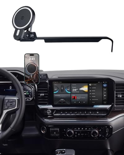 PZK Car Phone Holder for Chevy Silverado 1500/GMC Sierra 1500 2022 2023 2024 2025 2026 Accessories 13.4-Inch Screen Magnetic 15W Fast Wireless Charger Car Phone Mount with 360° Rotating Extension Rod - color: Magsafe+ Wireless Charger, size: 2022-2026 Sil