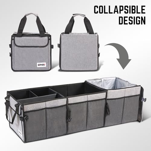 DNA Motoring Trunk Organizer for Car, 90L Large Capacity Foldable Trunk Organizer, Multi Compartment Car Trunk Organizer for Women Men, Grey, TOOLS-00421 - style: 3 Compartments 6 pockets