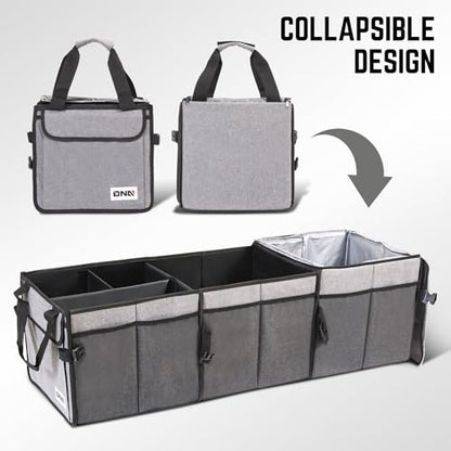 DNA Motoring Trunk Organizer for Car, 90L Large Capacity Foldable Trunk Organizer, Multi Compartment Car Trunk Organizer for Women Men, Grey, TOOLS-00421 - style: 3 Compartments 6 pockets