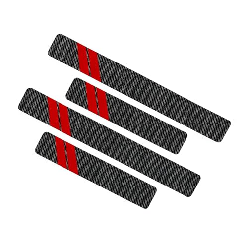 4 PCS Car Door Sill Protector, Carbon Fiber Texture Car Door Step Protectors, PU Leather Wear-resistant Automotive Sill Guard, Universal for Most Vehicles (Red) - color: Red