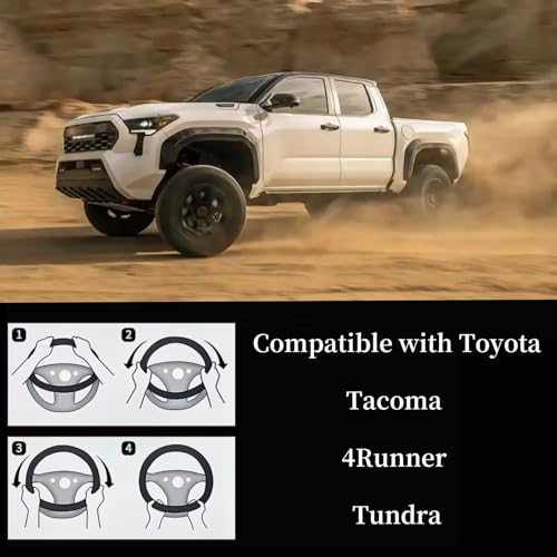 Yangday Leather Steering Wheel Cover for Toyota Tacoma 4Runner Tundra, 15.5-16 inches Car Steering Wheel Cover with Anti-Slip Massage Particle (Red) - color: Red