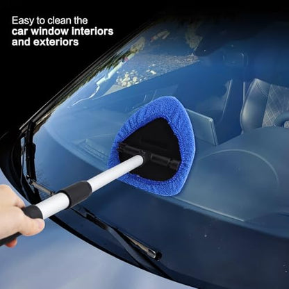Windshield Cleaner Tool 22.5" L - Car Interior&Exterior Window Cleaning Kit with Extendable Handle&4 Microfiber Pads and Thick Large Wash Sponge, Auto Glass Wiper Brush Kit for Cars Home (7pcs Blue) - color: Blue
