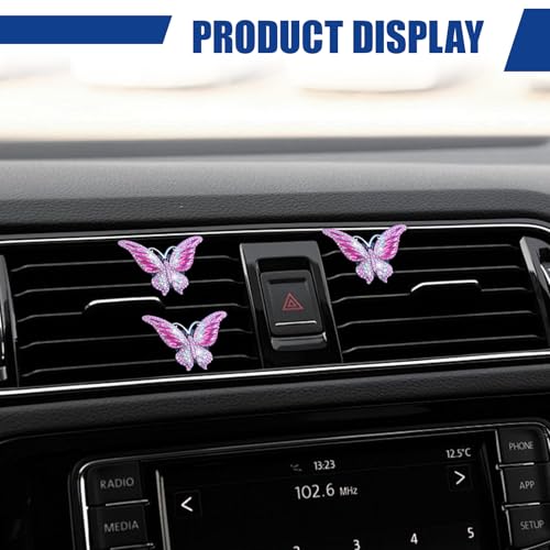 3PCS Bling Butterfly Car Vent Clip, Rhinestone Car Dashboard Air Vent Trim Clips, Auto Air Fresheners Outlet Clip, Auto Interior Diffuser Decoration Accessories for Women Present(Rose) - size: Rose Red