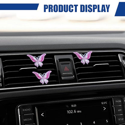 3PCS Bling Butterfly Car Vent Clip, Rhinestone Car Dashboard Air Vent Trim Clips, Auto Air Fresheners Outlet Clip, Auto Interior Diffuser Decoration Accessories for Women Present(Rose) - size: Rose Red