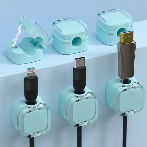 IFNOW 6 Pack Magnetic Cable Clips Cord Organizer Blue Self Adhesive Cord Holder Under Desk Cable Management for Home,Office,Car,Desk,Nightstand - color: Blue, size: 6PCS