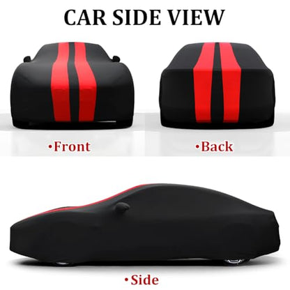 WinPower Indoor Car Cover, Stretch Dustproof Protection Fit 181-192 Inch Sedan Full Car Cover for Underground Garage Car Show, Black and Red - size: L-CAR(181-192 Inch)
