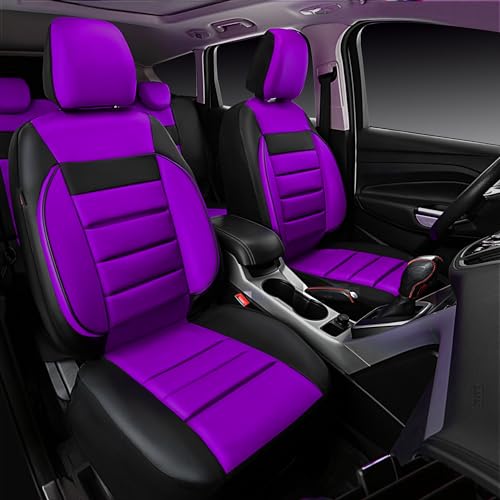 CAR PASS Leather Seat Covers Full Set Universal Water Resistant 3D Foam Back Support, Luxury Comfort Automotive 5 Seat Covers All Season Fit for SUV,Sedan,Van, Airbag Compatible Elegance(Purple Black) - color: Black and Purple
