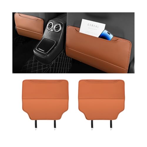 Zpana 2PCS Car Kick Mat Back Seat Protector, Microfiber Leather Vehicle Back Seat Cover with Storage Pocket, Automotive Backseat Anti-Kick Pad for Kids Pets, Universal for Truck SUV RV (Light Brown) - color: Light Brown