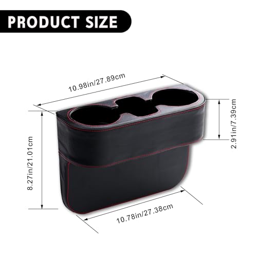 Car Cup Holder, PU Leather Auto Front Seat Organizer, Multifunctional Cup Drink Holders, Gap Filler Storage Box Coin Bucket Console Side Pocket Cell Mobile Phone Holder (Black) - color: Black