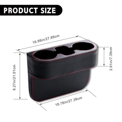 Car Cup Holder, PU Leather Auto Front Seat Organizer, Multifunctional Cup Drink Holders, Gap Filler Storage Box Coin Bucket Console Side Pocket Cell Mobile Phone Holder (Black) - color: Black