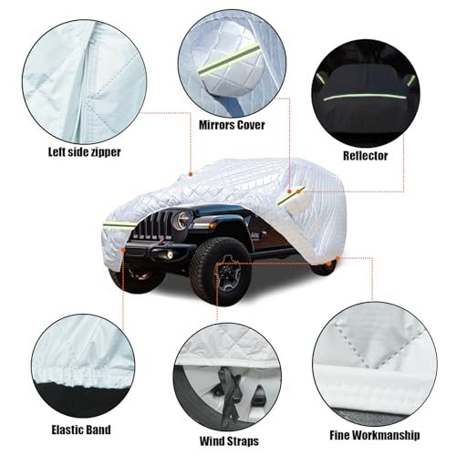 7 Layers Waterproof Heavy Duty Car Covers for Automobiles All Weather Season Anti-Hail UV Protection Snowproof Outdoor 14.6LBS Full Cover Universal Fit SUV 191" to 200" - size: SUV-Length (191" - 200")