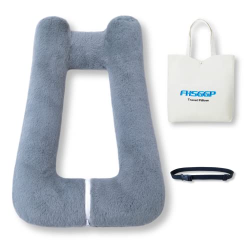 FHSGGP Travel Pillow Upgraded Version of Aircraft Travel Neck Pillow with Storage Bag, Sleep Pillows for Travel by Train, Car, or Plane, Supporting the Head and Body, Travel Pillow for Kids Grey - color: C-grey[upgraded]