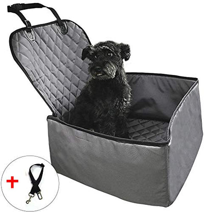 Dog Car Seat Cover for Small & Medium Dogs FLR 1 Pcs 2-in-1 Front Waterproof Washable Pet Dog Mat Booster Seat Cover Car Pet Dog Protector Cover with 1 Pcs Black Pet Seat Belt for Dogs SUV Cars Trucks - color: Grey