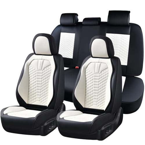 Coverado Leather Seat Covers, Car Seat Covers Full Set, Waterproof Nappa Leather Car Seat Cover, Car Seat Protectors 5 Seats, Black & White Automotive Seat Covers Fit for Most Cars Trucks - color: Patchwork-Black&White, size: Fullset