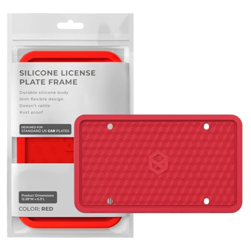 Rightcar Solutions Car Plate Frame, Silicone License Plate Frame, Rust-Proof Rattle-Proof Weather-Proof License Plate Holder for Front or Rear, Red, 1 Pack - color: Red